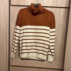 Brown and White Cowl & Turtleneck Sweater